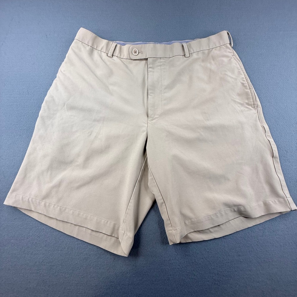 Peter Millar Wicking Golf Shorts Mens 38 Khaki Tan Performance Crown Logo
